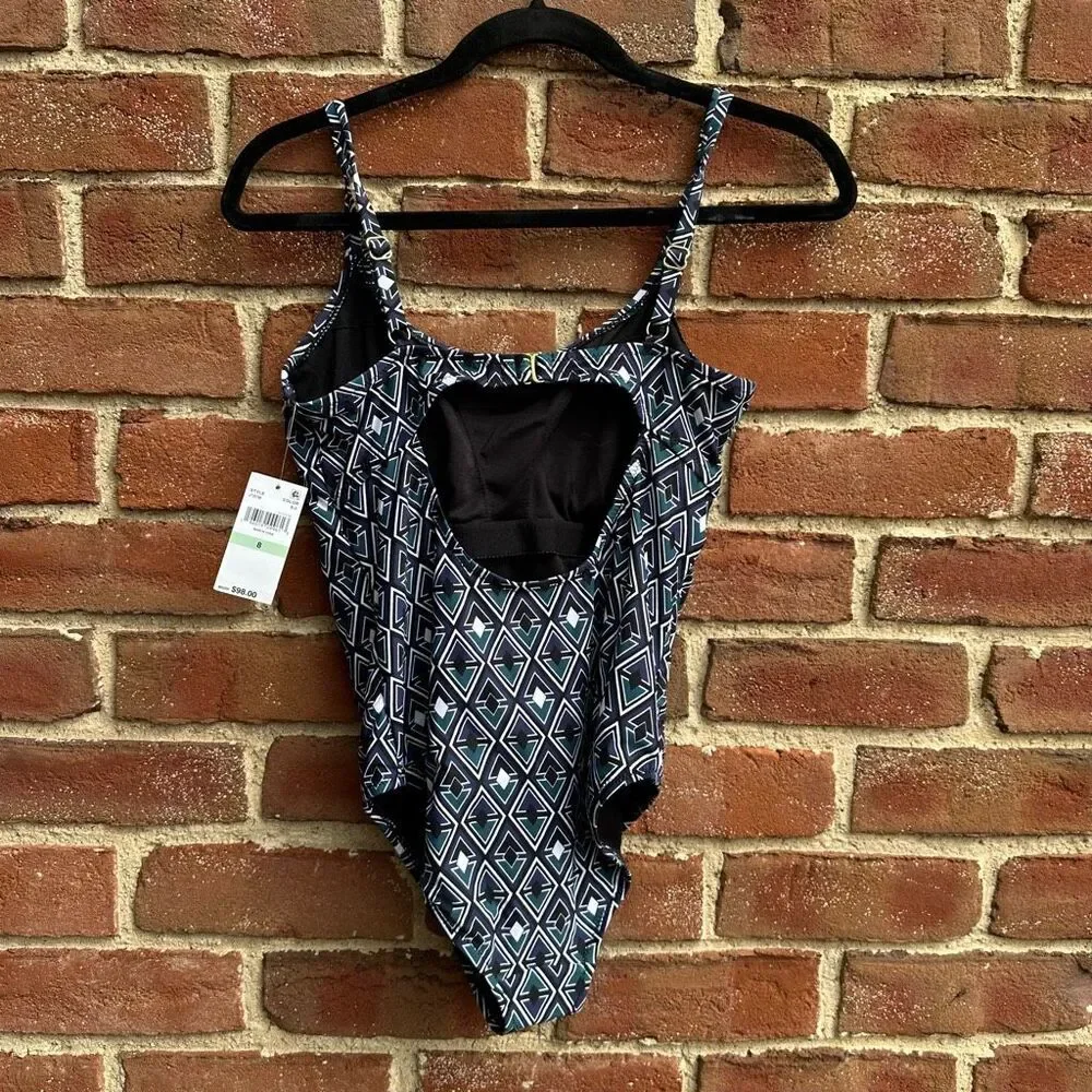 LEILANI $98 Geometric One Piece Swimsuit Cutout Back Womens 8 NEW